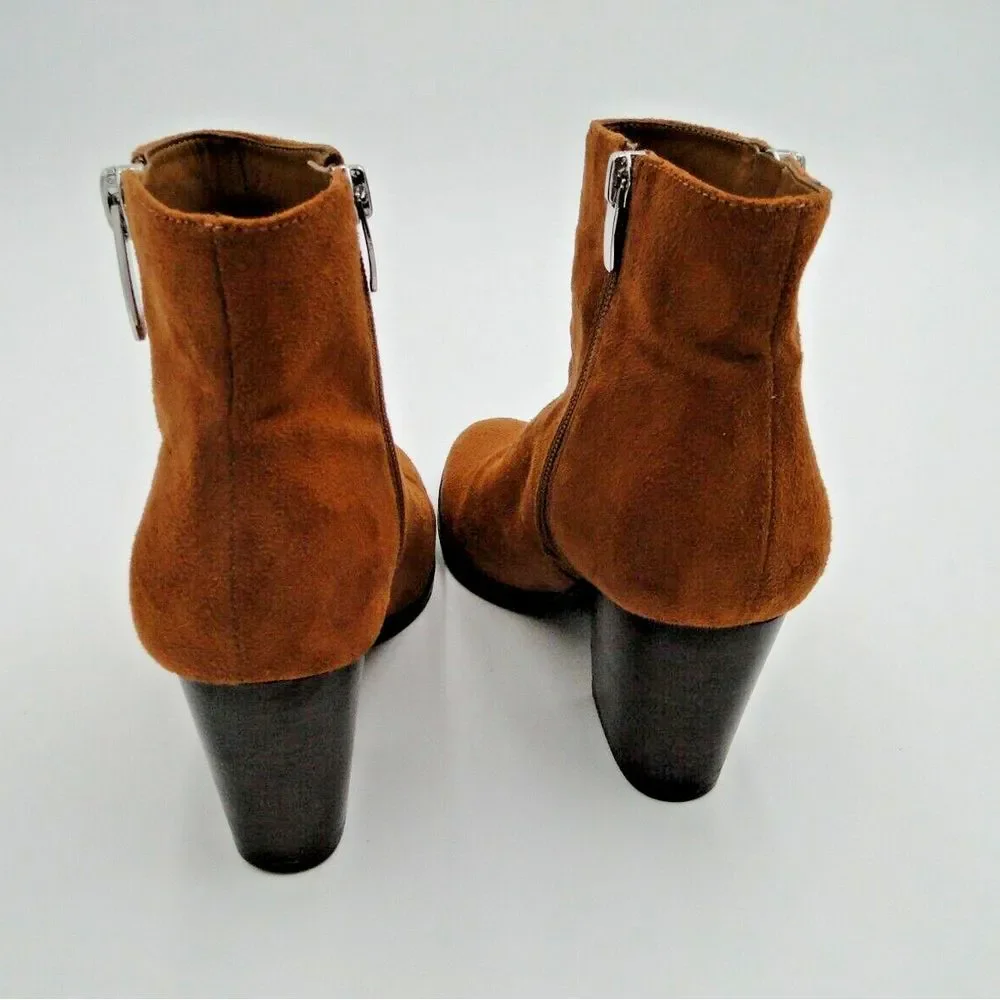 NINE WEST WNNEVA 2 Brown Suede‎ Leather Zip High Heel Ankle Boots Womens Size 7